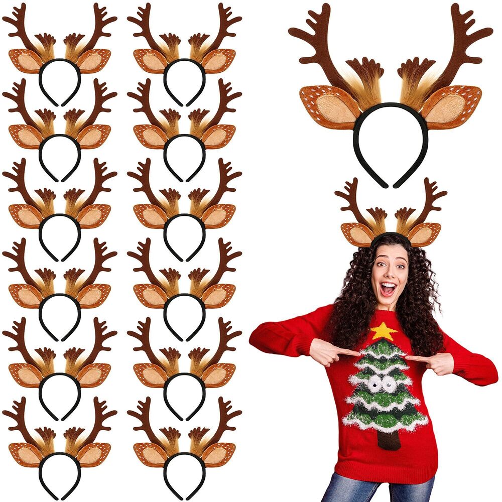 2736 12 Pcs Reindeer Antlers Headbands for Adults Antlers Headband